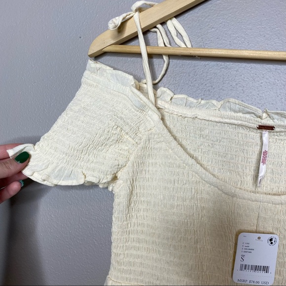 NEW NWT Free People Happy With You Mini Dress Tiered Smocked Ivory Summer Dress - Picture 8 of 15